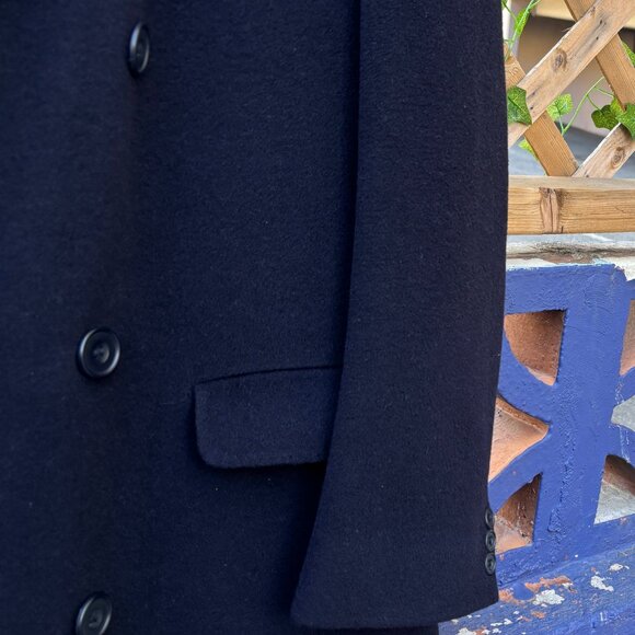 Holt Renfrew Made in England Double Breasted Navy Cashmere Overcoat Med - Large - Picture 5 of 16